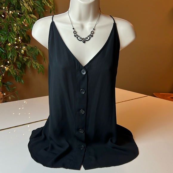 🖤LOFT BLACK SLIGHTLY SHEER V NECK TOP WITH BUTTONS SIZE LARGE - Picture 1 of 13